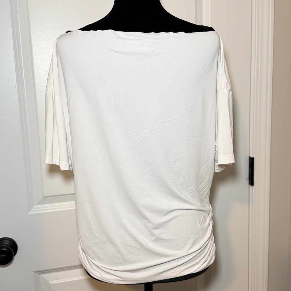 Lioness White Ruched SideBoat Neck Top Size M Minimalist Chic